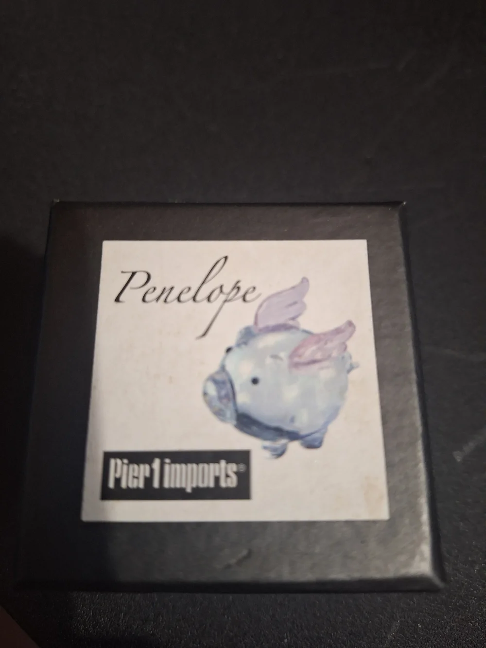 Pier 1 Penelope Blue and Purple Pig Figurine Box